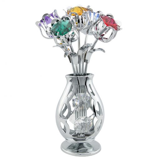 Crystocraft Five Tulips in Crystal Vase - Silver