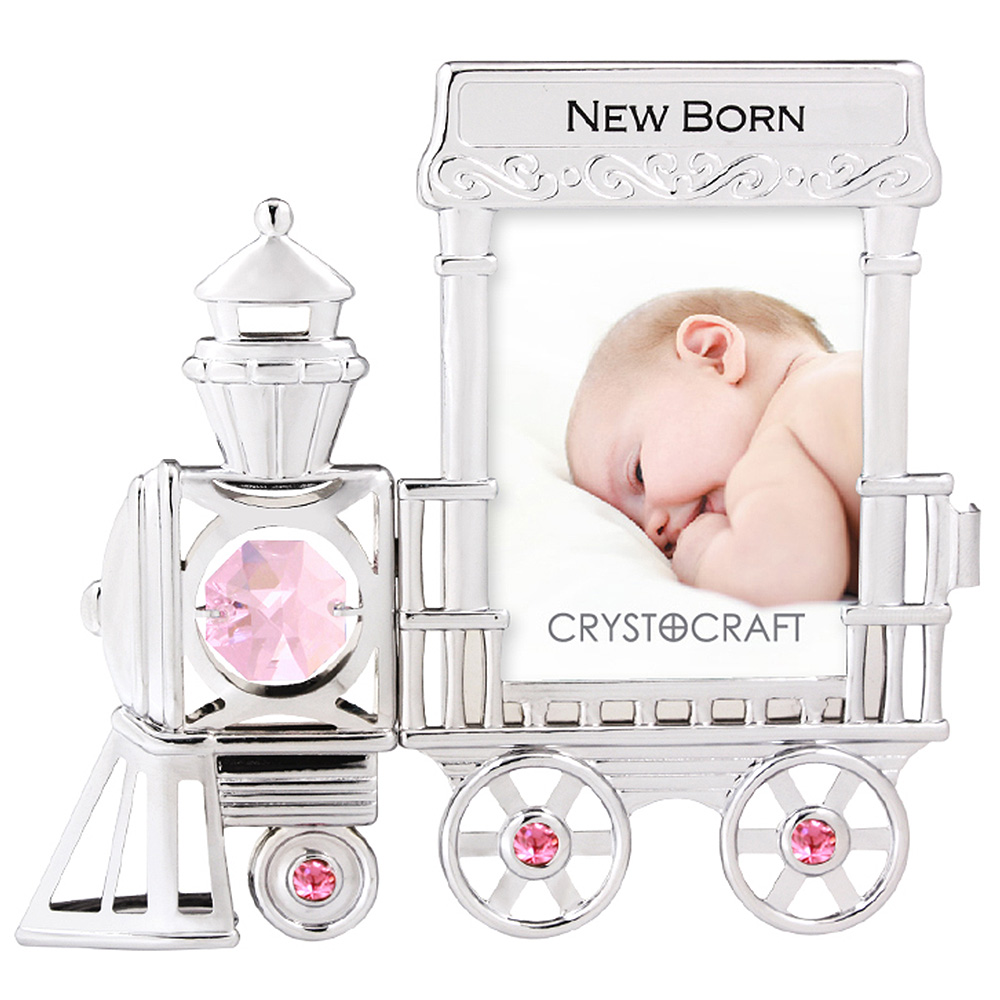 Crystocraft Photo Frame - Baby Train Engine - Pink