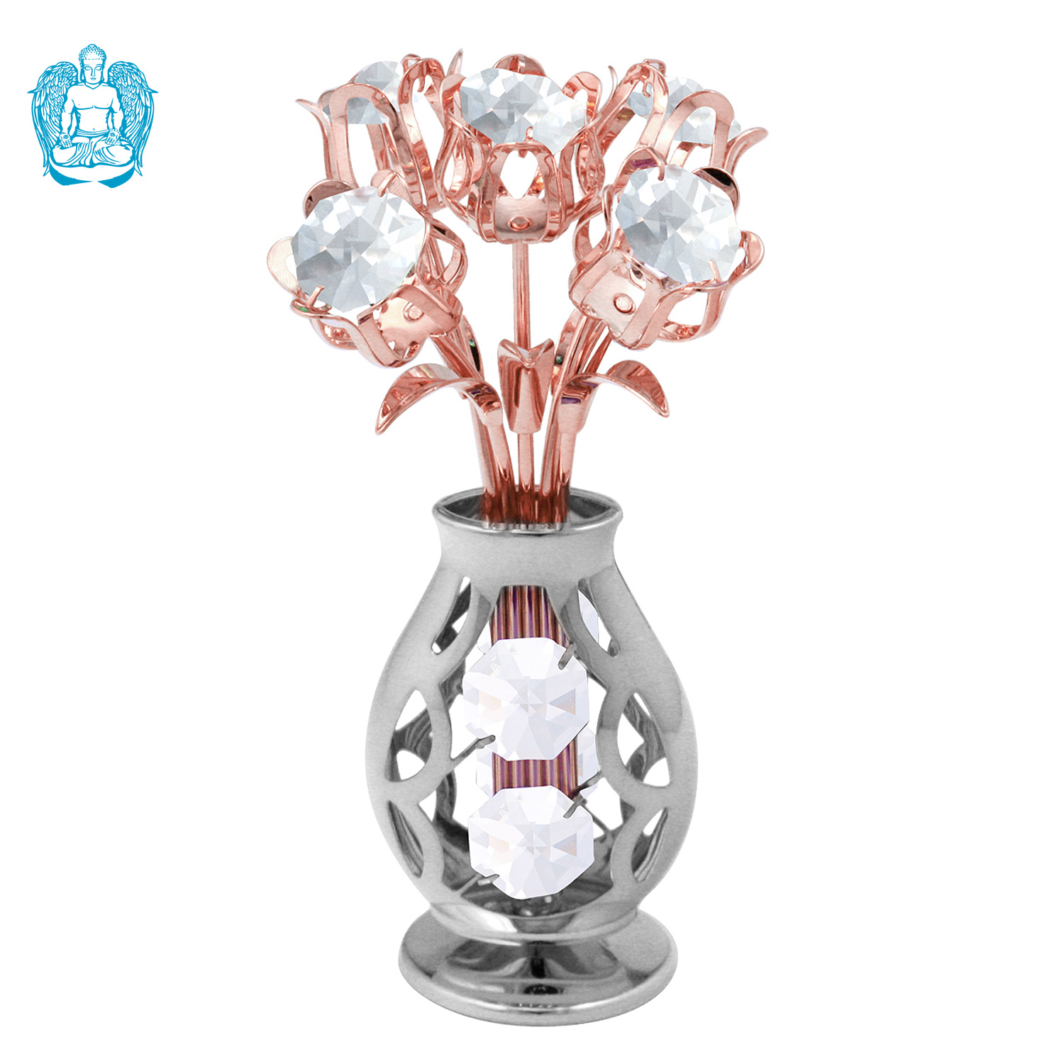 Crystocraft Five Tulips in Crystal Vase - Silver/Rose Gold