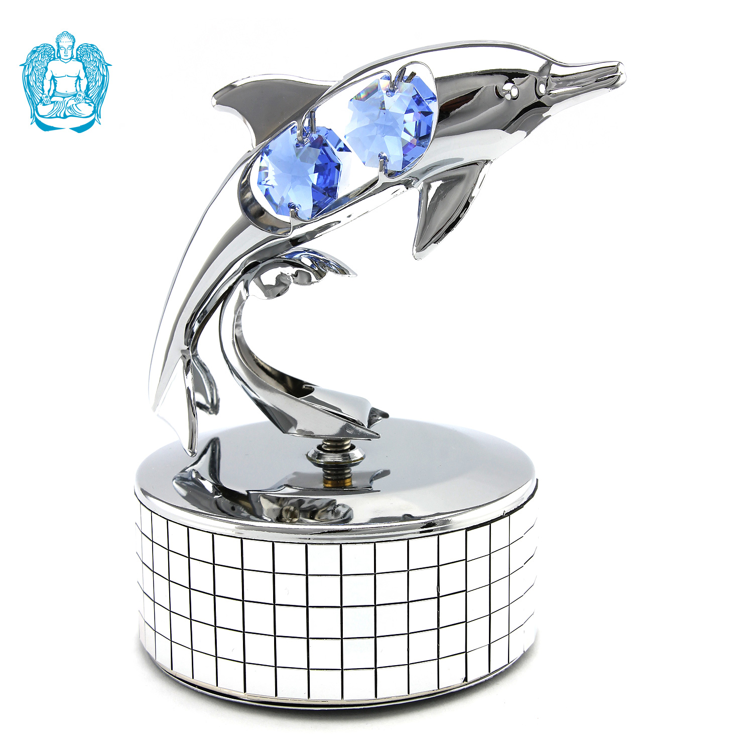 Crystocraft Dolphin Music Box - Silver/Blue