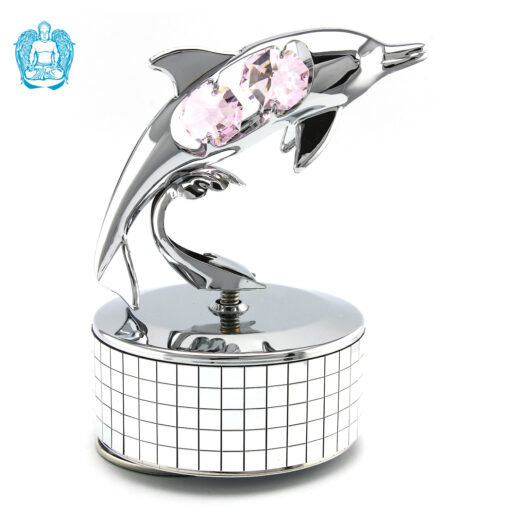 Crystocraft Dolphin Music Box - Silver/Pink