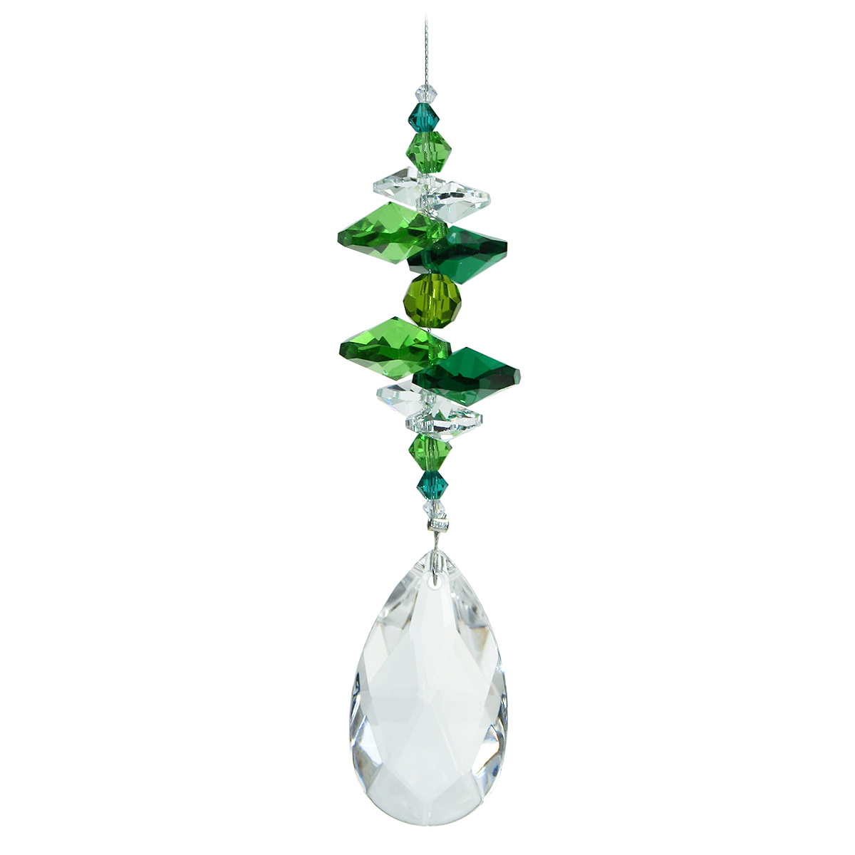 Crystal Almond Drop Suncatcher - Green