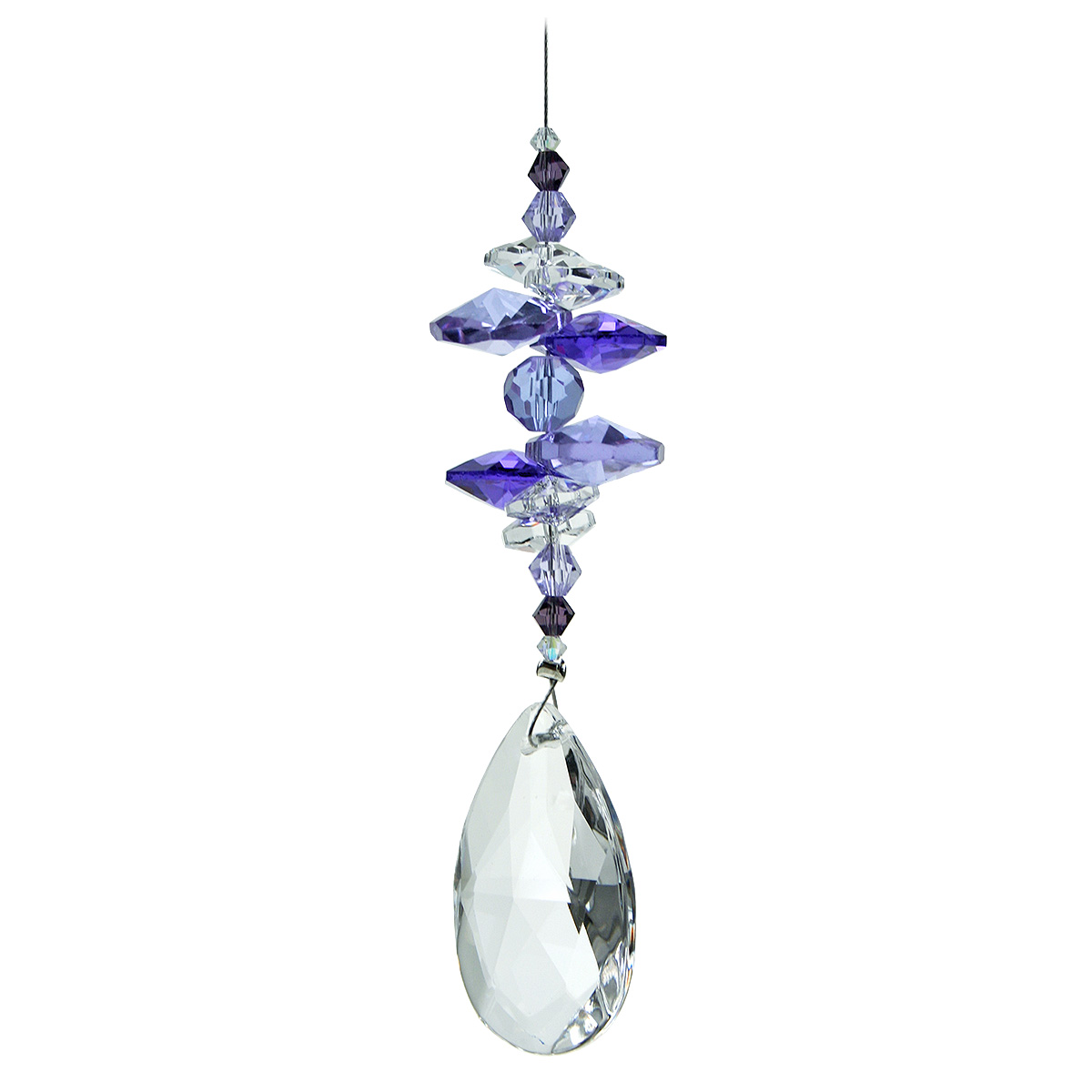 Crystal Almond Drop Suncatcher - Purple