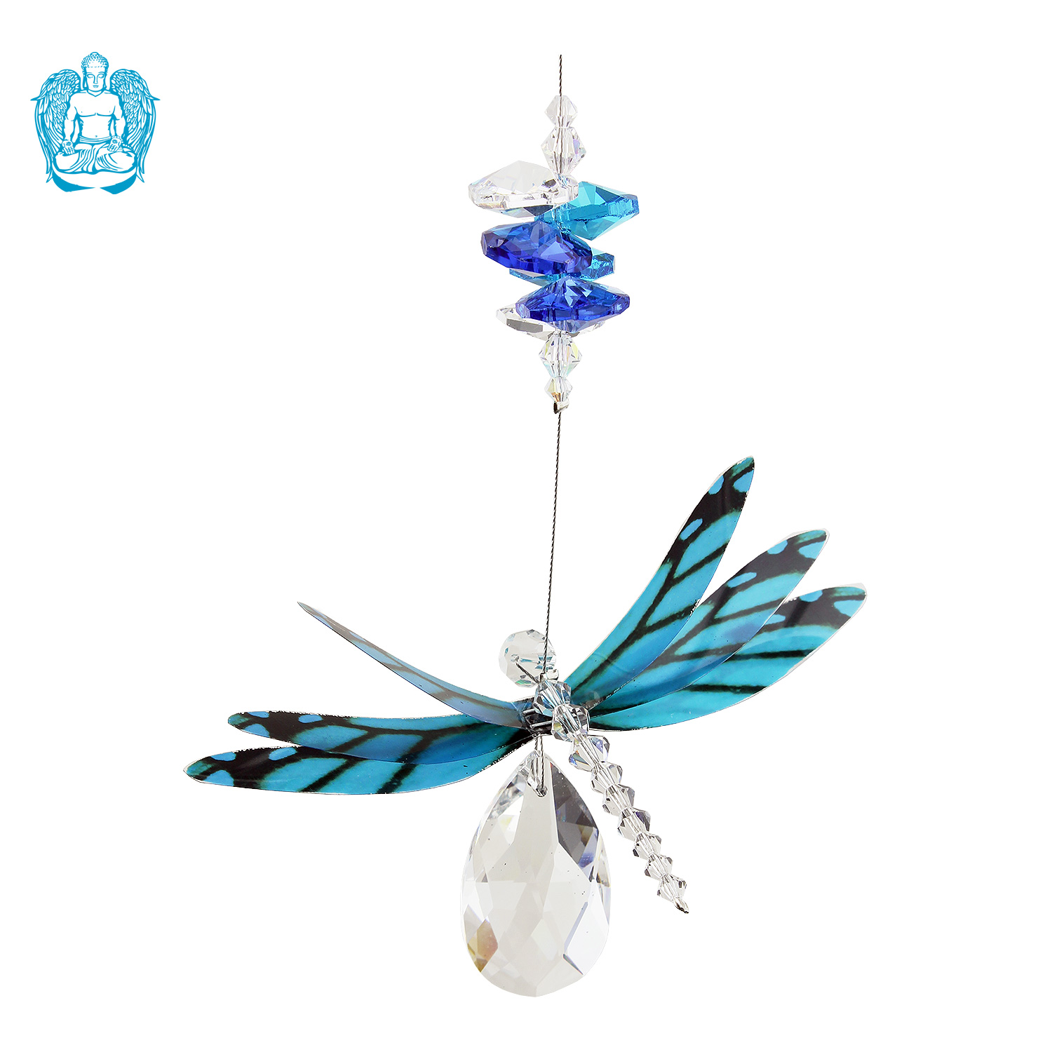 Dragonfly on Crystal Drop Suncatcher - Blue