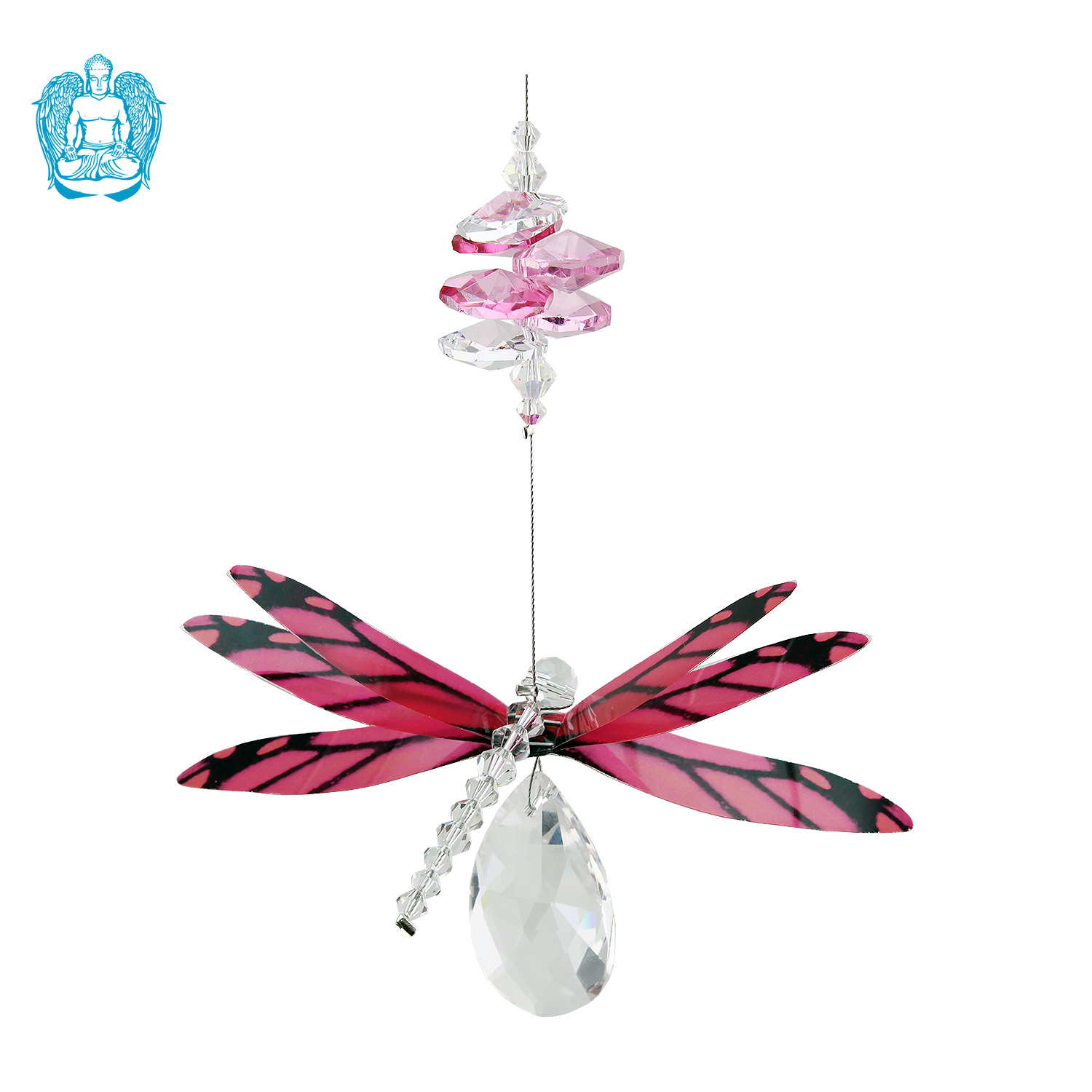 Dragonfly on Crystal Drop Suncatcher - Pink