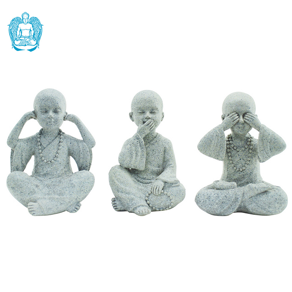 Set of 3 Grey Monks - No Hear, No Speak, No See